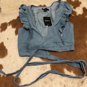 Forever 21 - Denim Wrap/Crop Top - Size S